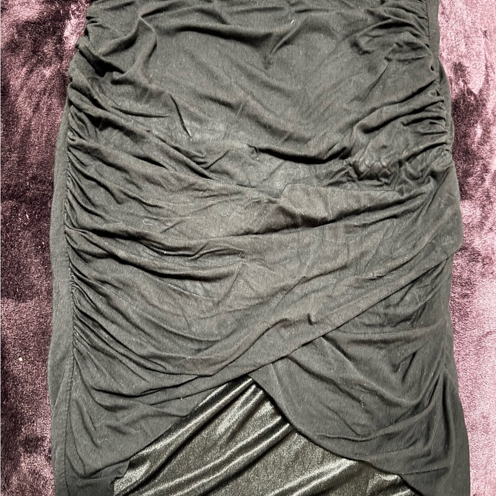 Eva Mendes Black Ruched Pencil Midi Skirt